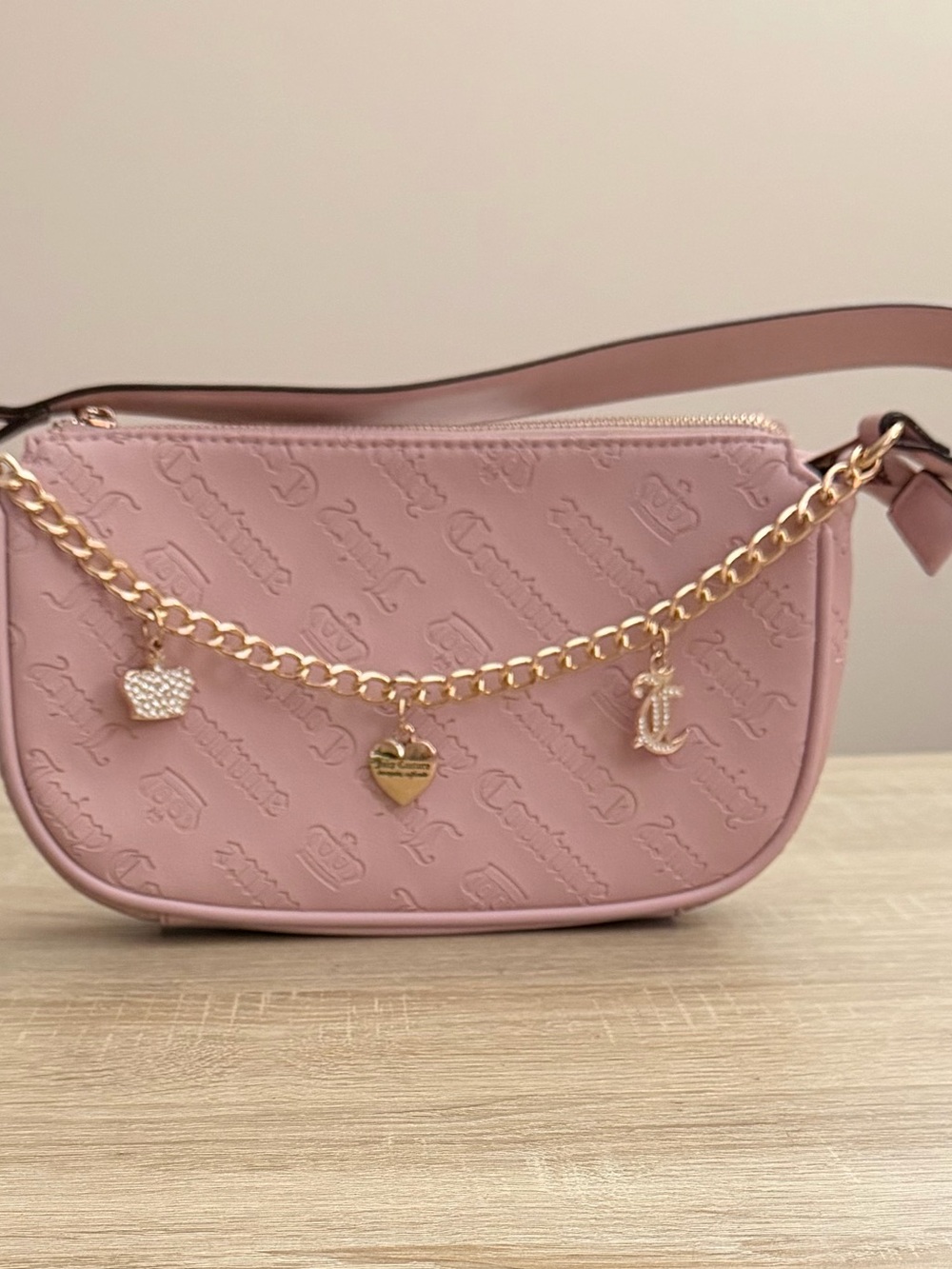 Pink Embossed Chain Charm Women’s Crossbody Bag